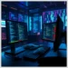 Hands typing at a dual-monitor cyber lab with colorful code displays representing attack simulation tools cobalt strike metasploit.