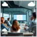 A group of professionals in a conference room watching a cloud audit dashboard on a large screen during cloud audit webinars learn experts session.