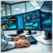 Digital Forensics Audit: How to Collect and Analyze Evidence 6 Hands typing at a multi-monitor workstation showing logs, charts and dashboards used in a digital forensics audit how collect analyze evidence.