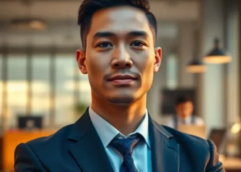 Business professional portrait in a modern office, representing exam preparation guides audit certifications