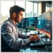 Cybersecurity analyst performing a firewall configuration audit common mistakes fixes while reviewing code and padlock security dashboards on dual monitors.
