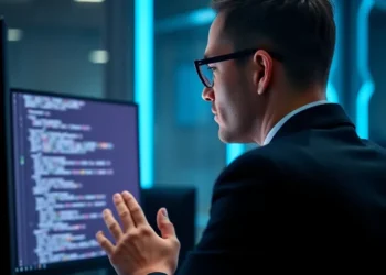 A professional reviewing code on a monitor to illustrate how audit secure wordpress multisite networks.