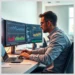 Professional analyzing multi-screen performance graphs to understand how audit wordpress excessive resource usage performance bottlenecks