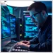 Focused analyst at a multi-monitor workstation reviewing code and dashboards illustrating how audit wordpress session hijacking risks.