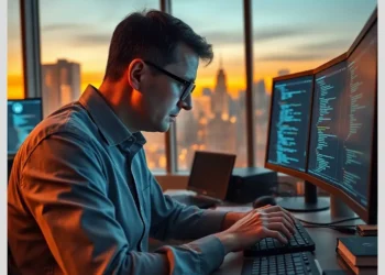 Focused developer at a workstation with dual monitors and visible code, demonstrating how audit wordpress sql injection vulnerabilities