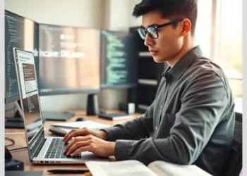 A focused developer at a laptop analyzing code and notes on How to detect and fix malware in WordPress using free tools.