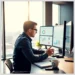 Man at a desk analyzing multiple charts and graphs on monitors illustrating how perform wordpress seo audit technical optimization.
