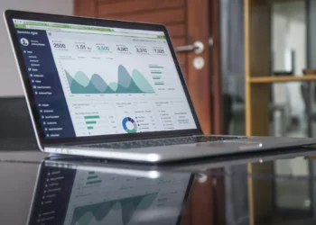 Laptop displaying analytics dashboard and charts for ModularDS vs MainWP: The Ultimate Showdown for Website Management