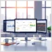 Three desktop monitors displaying analytics dashboards and charts comparing modulards vs managewp vs kinsta which best audits