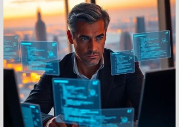 Focused analyst examining multiple holographic code panels representing recent cve analysis what auditors need know