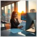 Professional woman reviewing audit papers and analytics at a sunset office desk, showing focused document review for step step audit guides beginners.