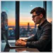 A focused young professional working on a laptop at dusk, illustrating top tips new auditors in a modern office setting